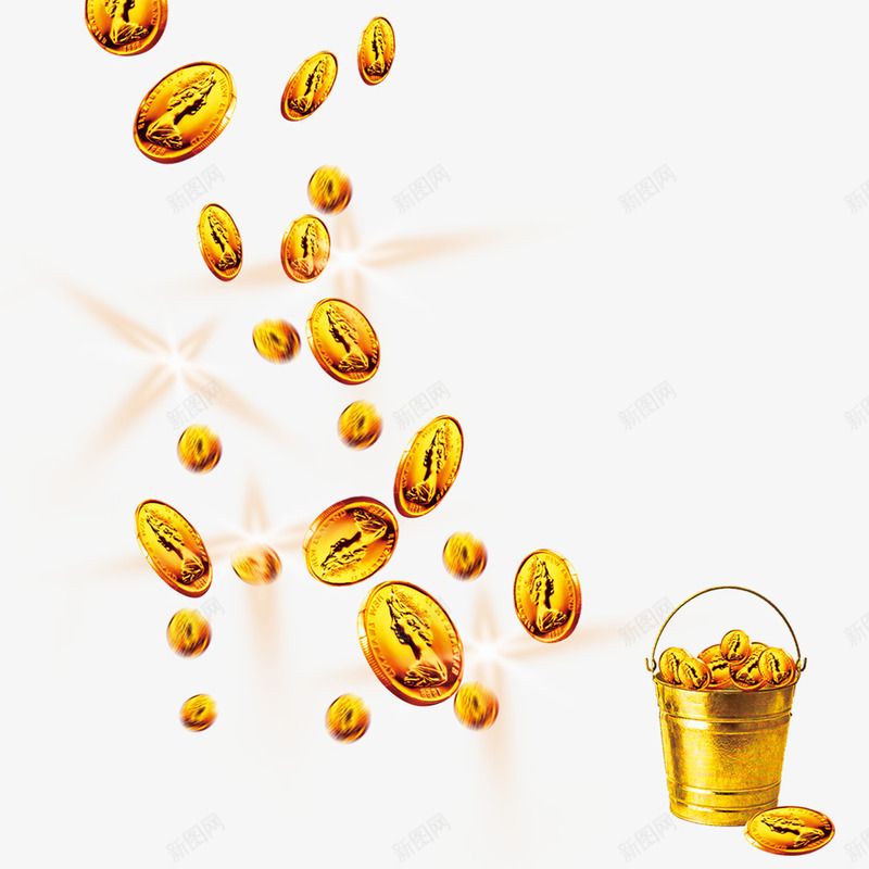 一桶金币psd免抠素材_新图网 https://ixintu.com 房地产 装饰图案 金色桶 金融装饰