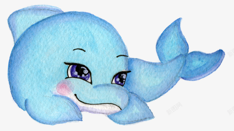 手绘蓝色的海豚图png免抠素材_新图网 https://ixintu.com 动物 卡通手绘 可爱 大眼睛 宠物 水彩 海豚 蓝色