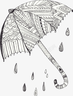 梅雨手绘抽象图腾雨伞高清图片