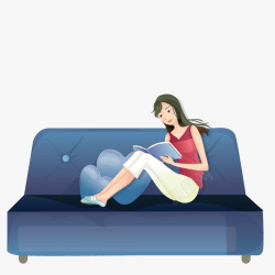 沙滩椅的美女看书在沙发上看书的美女矢量图高清图片