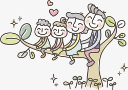 水彩树苗一家幸福高清图片