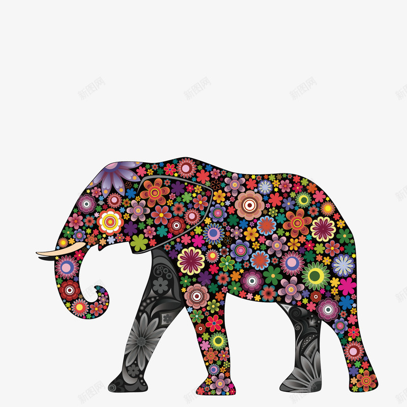 卡通手绘花朵大象png免抠素材_新图网 https://ixintu.com 创意 动漫动画 卡通手绘 大象 精美的 花朵