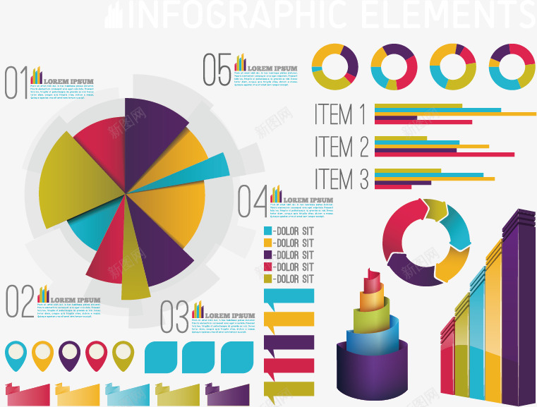 彩色ppt元素矢量图eps免抠素材_新图网 https://ixintu.com ppt 免费png图片 分类标签 图表 流程图 矢量图