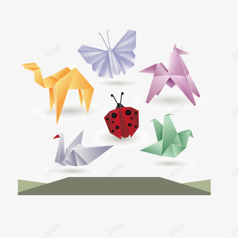 彩色动物折纸矢量图ai免抠素材_新图网 https://ixintu.com 动物 彩色 折纸 昆虫 矢量图