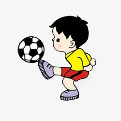 黄衣服男孩手绘卡通男孩踢足球高清图片