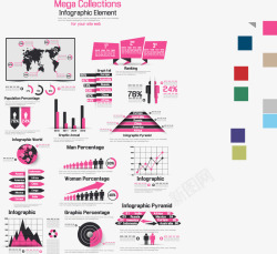 粉色图表粉色系PPT图表数据图合集矢量图高清图片