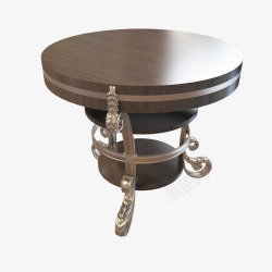棕色花纹圆形木桌素材