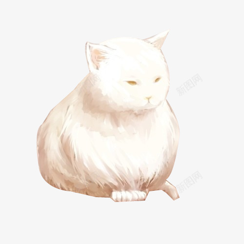 手绘水彩白色猫咪png免抠素材_新图网 https://ixintu.com 手绘 水彩 猫咪 白色