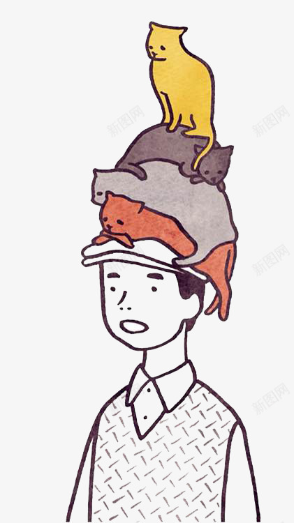 男孩和猫图png免抠素材_新图网 https://ixintu.com 可爱猫咪 平面设计 平面设计图片 手绘男孩 插画 猫咪 男孩和猫咪 线条图