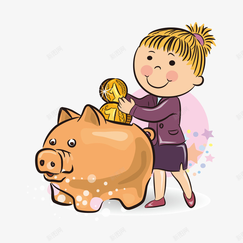 存钱的女孩png免抠素材_新图网 https://ixintu.com png图形 png装饰 卡通 女孩 存钱罐 小猪 装饰