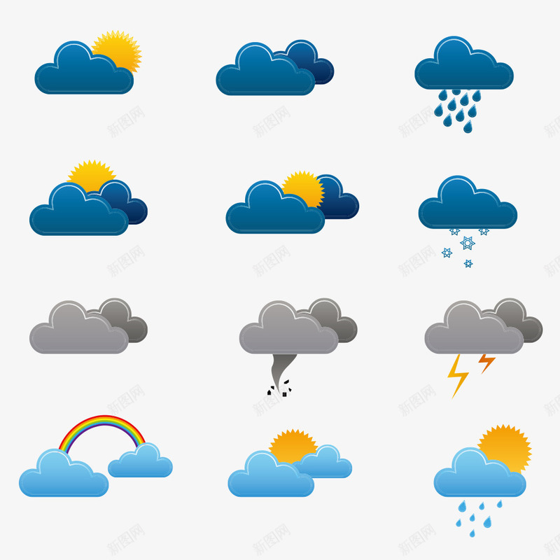 天气图标矢量图eps_新图网 https://ixintu.com 下雨 多云 天气 矢量图 阴天 阴天雨天