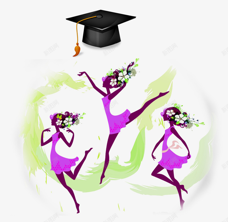手绘跳舞的女孩学士帽装饰背景png免抠素材_新图网 https://ixintu.com 学士帽装饰 手绘跳舞的女孩