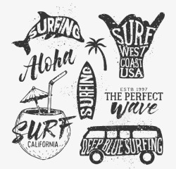 运动感的手绘冲浪徽章高清图片