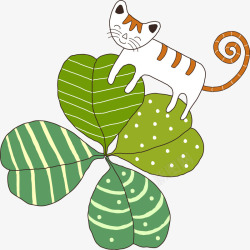 卡通幸运草花纹四叶草上的猫咪矢量图高清图片