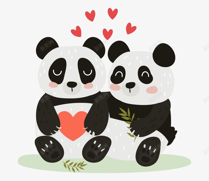 卡通手绘可爱的熊猫png免抠素材_新图网 https://ixintu.com 创意 动漫动画 动物 卡通手绘 可爱的熊猫 爱心 简约