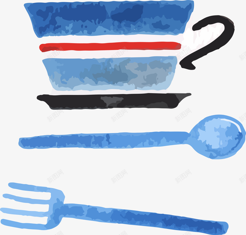 蓝色清新水彩餐具png免抠素材_新图网 https://ixintu.com 刀叉 水彩手绘 清新 矢量图案 蓝色 餐具 餐饮