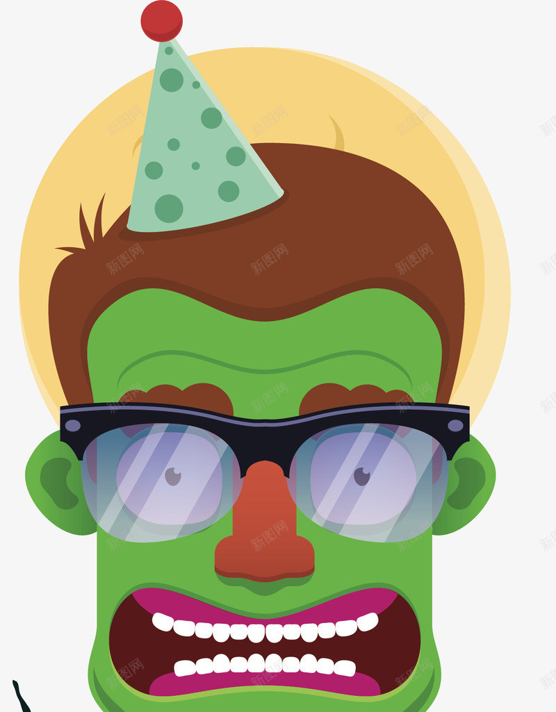 绿脸男孩png免抠素材_新图网 https://ixintu.com 卡通 圣诞帽 手绘 斑点 短发 红色鼻子 近视眼镜