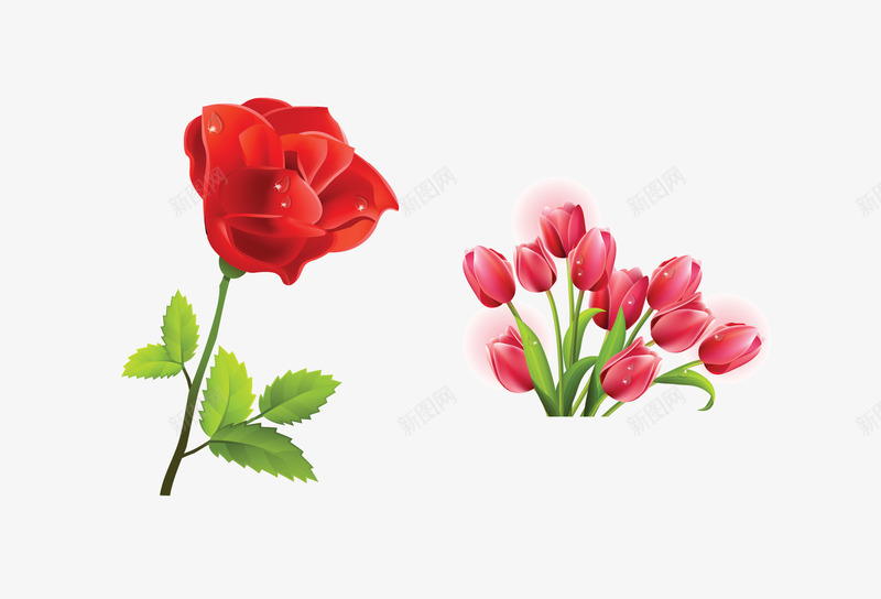卡通花psd免抠素材_新图网 https://ixintu.com 玫瑰花 百合花 红色花