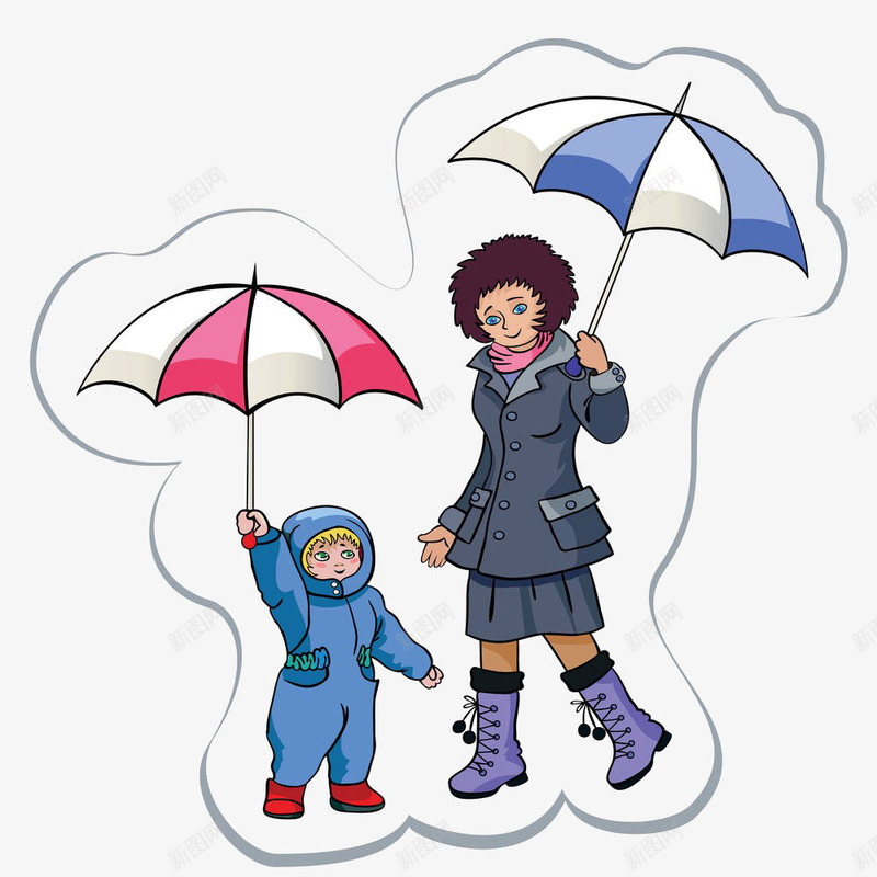 卡通伞下的人物png免抠素材_新图网 https://ixintu.com 人物 伞下的 卡通 雨伞