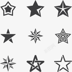 多种形态装饰多种形态的黑色星星矢量图高清图片