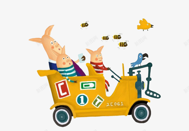 开车的小猪一家png免抠素材_新图网 https://ixintu.com 动物 卡通 开车 旅游 蜜蜂