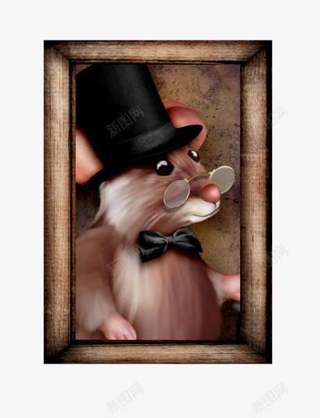 相框里的老鼠png免抠素材_新图网 https://ixintu.com 帽子 油画 画框 眼镜 素材 老鼠 蝴蝶结