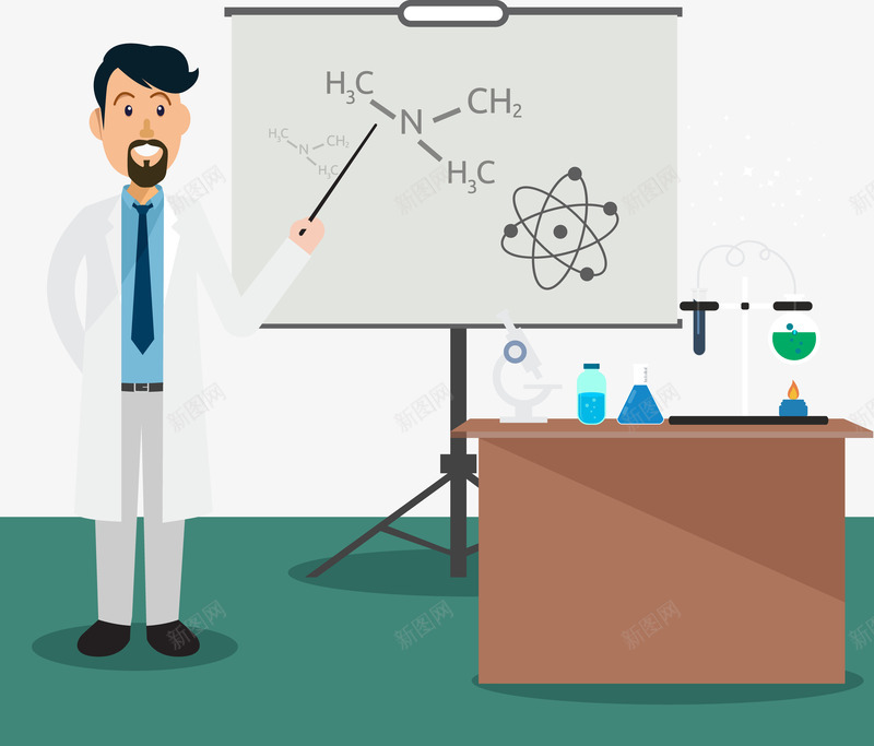 化学老师png免抠素材_新图网 https://ixintu.com 化学工程式 化学用品 棍子 男人 老师 领带