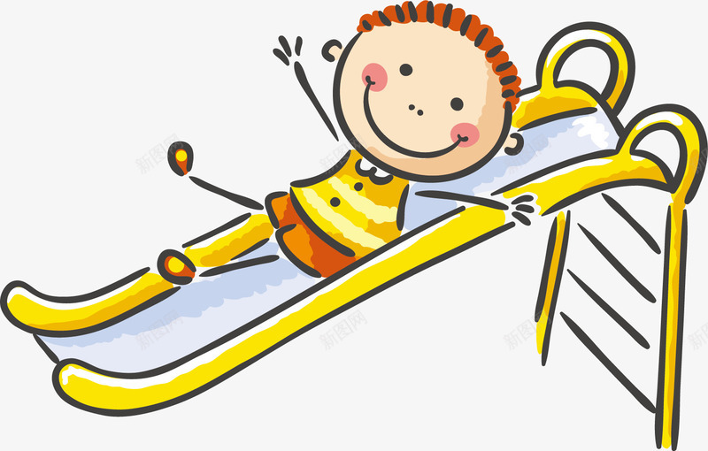 滑滑梯的小男孩矢量图ai免抠素材_新图网 https://ixintu.com 微笑 橘色短裤 玩滑滑梯 男孩 矢量图 短发 黄色上衣