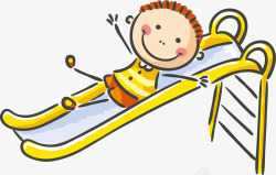 橘色的上衣滑滑梯的小男孩矢量图高清图片