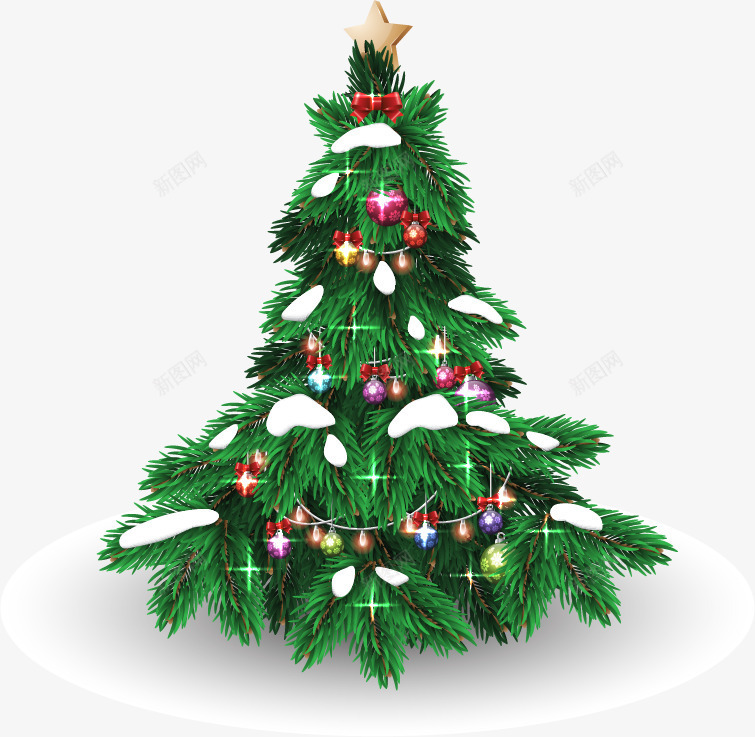 雪花圣诞树png免抠素材_新图网 https://ixintu.com 免费png 发光 圣诞树 绿色 雪地 雪花