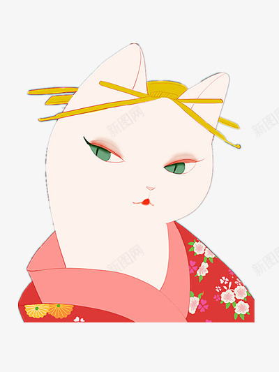 猫太太png免抠素材_新图网 https://ixintu.com 可爱 和服 插画 日风 猫咪 装饰