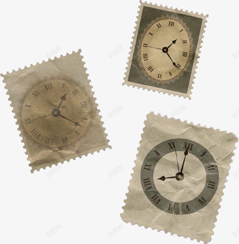 多张复古时钟邮票贴图png免抠素材_新图网 https://ixintu.com 复古 装饰 邮票 邮票模板