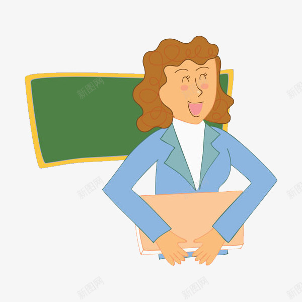抱着课本微笑的老师png免抠素材_新图网 https://ixintu.com 卡通 卷发 张嘴的 手绘 教材 漂亮的 老师