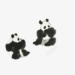 锲界敾镙大熊猫进食水墨画高清图片