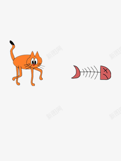 猫咪和鱼骨头png免抠素材_新图网 https://ixintu.com 可爱 吃货 白色鱼骨 素材 鱼刺