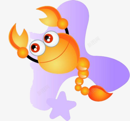 巨蟹星座png免抠素材_新图网 https://ixintu.com 十二星座之巨蟹 大钳子 桔子叶 橘色的尾巴 橘色的螃蟹 紫色的 紫色的背景