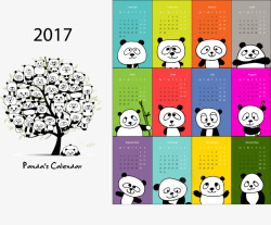 2017年可爱熊猫年历矢量图素材