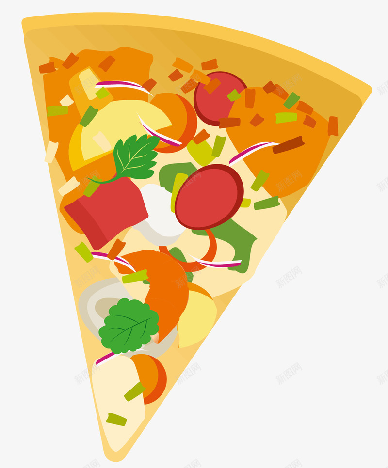 一块披萨矢量图ai免抠素材_新图网 https://ixintu.com 橘黄色 红色的水果 绿色的食物 美味 蔬菜 食品 黄色的食物 矢量图