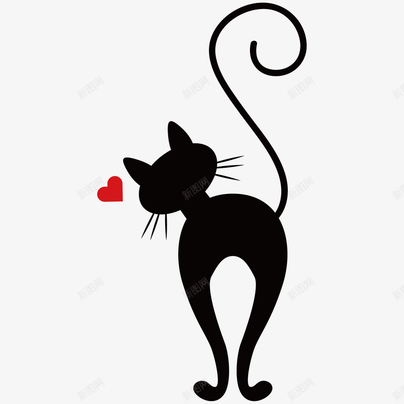 黑色的猫咪和爱心png免抠素材_新图网 https://ixintu.com PNG素材 爱心 猫咪 黑色