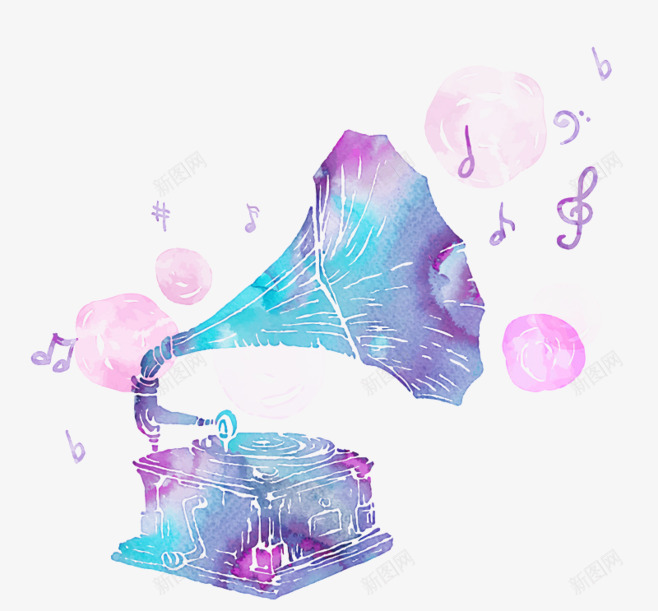 蓝紫音乐元素png免抠素材_新图网 https://ixintu.com 创意 喇叭 插画