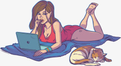 休息玩电脑的美女趴着玩电脑的美女高清图片