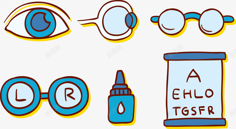 眼睛用品矢量图eps免抠素材_新图网 https://ixintu.com 卡通 眼睛 眼镜 视力表 矢量图