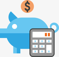 计算器蓝色小猪存钱罐矢量图素材