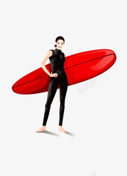 美女冲浪板拿着冲浪板的卡通美女高清图片