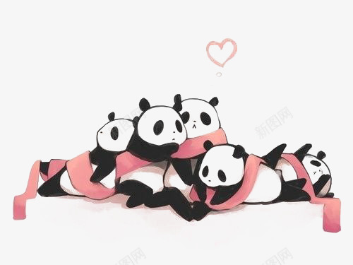 卡通熊猫png免抠素材_新图网 https://ixintu.com 动物 可爱 围巾 熊猫 爱心 粉色