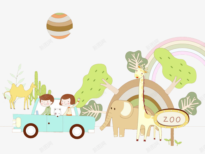 动物园游玩png免抠素材_新图网 https://ixintu.com 动物园 卡通 卡通图片 大象 长颈鹿
