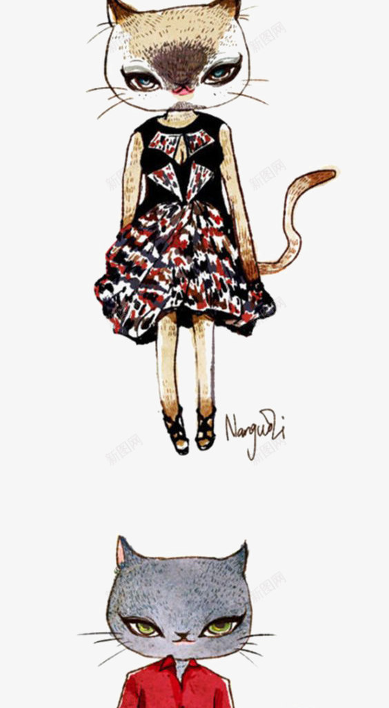 猫咪png免抠素材_新图网 https://ixintu.com 动物 卡通 宠物猫 手绘 礼服 红色裙子