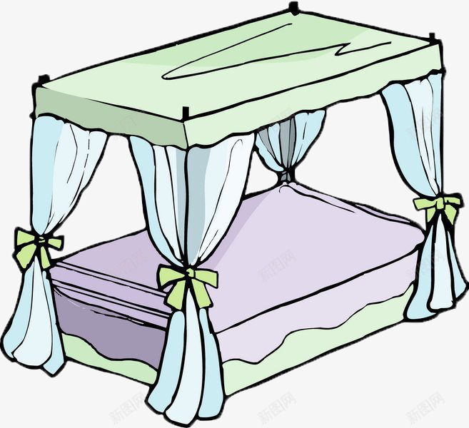 有蚊帐的床png免抠素材_新图网 https://ixintu.com 卡通 双人床 婴儿床蚊帐 家具 布艺