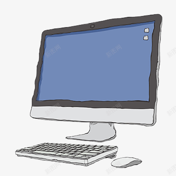 台式电脑png免抠素材_新图网 https://ixintu.com 办公用品 卡通 手绘 显示屏 电器 电脑 键盘 鼠标