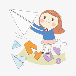 橘色纸飞机纸飞机和女孩高清图片